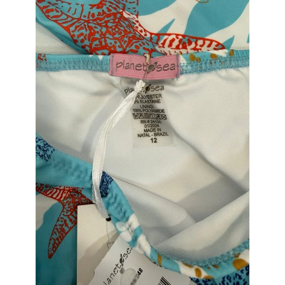 Planet Sea Girls Rash Guard Swimsuit 2pc Set Size 12 NWT